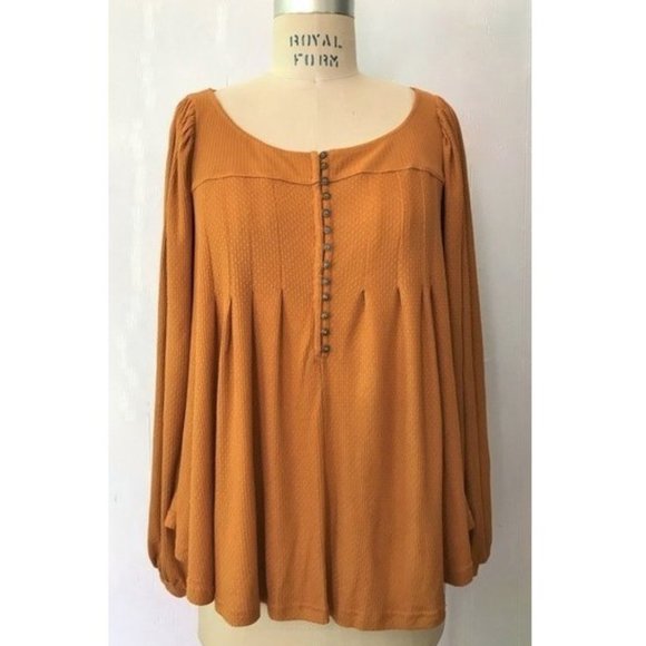 FREE PEOPLE GINGER DEVIN AUTUMN PEARL BISHOP SLEEVE HENLEY KNIT TOP XS NWT - Picture 13 of 14
